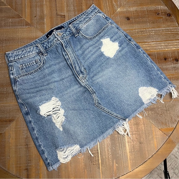 Hollister Blue Distressed Mini Skirt - Picture 1 of 4
